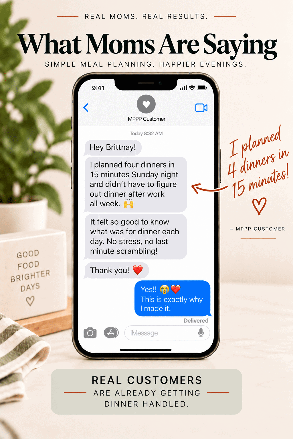 Customer feedback from moms using the meal planning system